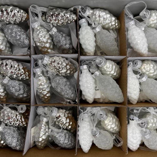 Набор стеклянных украшений Гроздь Шишек, 3 шт., 6 см., первый снег, Christmas DeLuxe (89879)