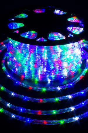 Дюралайт круглый Ø 10.5 мм., 220V, 3-жилы, разноцветные LED лампы 24 шт на 1 м., бухта 50 м, силикон, Winner (05.50.10,5.24M)