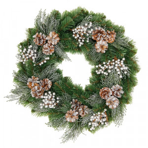 Рождественский венок Элитный с серебряным декором 60 см., Литая хвоя+ПВХ, ЕлкиТорг (52058) 