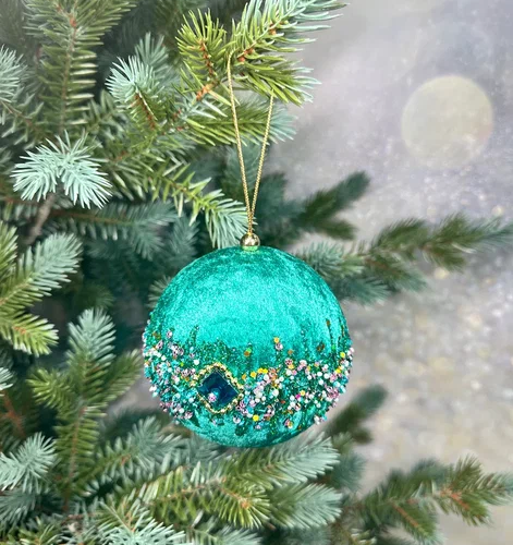 Винтажный шар Малахитовая шкатулка 10 см., бирюза, 1 шт., Christmas DeLuxe (86566)  