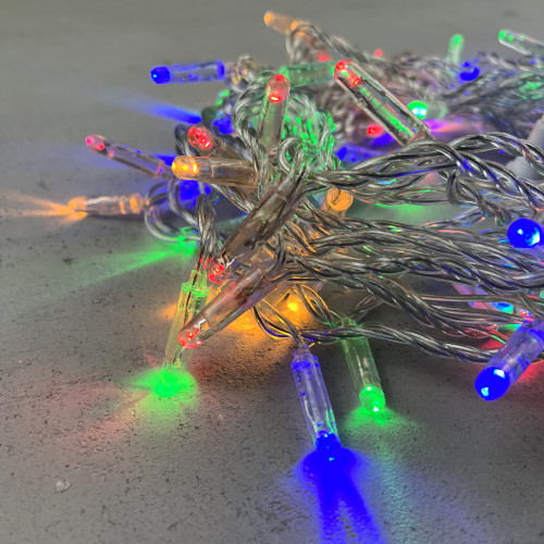 Светодиодная гирлянда с колпачком 100 разноцветных LED ламп 10 м., 220-230 В., прозрачный провод ПВХ, IP65, LTC (PST100CAP-10-2M)