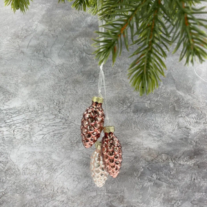 Набор стеклянных украшений Гроздь Шишек, 3 шт., 6 см., розовый, бордовый, Christmas DeLuxe (89872)