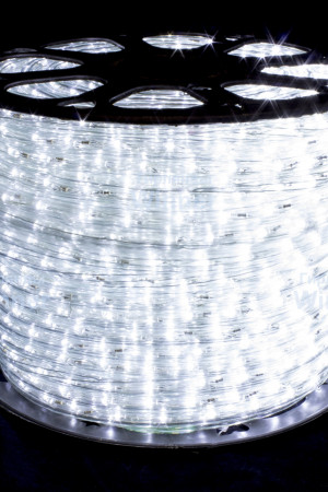 Дюралайт круглый Ø 13 мм., 220V, 3-жилы, холодные белые LED лампы 32 шт на 1 м., бухта 100 м, силикон, Winner (05.100.13.32W)