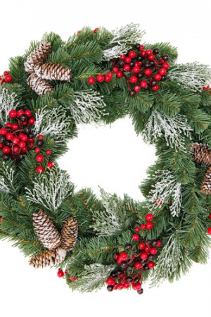 Рождественский венок Элитный с красным декором 60 см., Литая хвоя+ПВХ, ЕлкиТорг (52059)