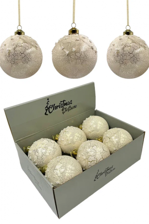 Набор винтажных стеклянных шаров Мягкий шелк 100 мм., песочный, 6 шт., Christmas DeLuxe (14037)