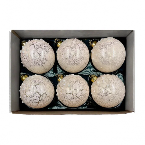 Набор винтажных стеклянных шаров Мягкий шелк 100 мм., песочный, 6 шт., Christmas DeLuxe (14037)