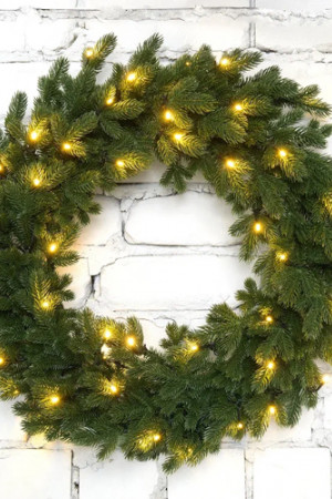 Рождественский венок Чарующий 60 см., 50 теплых-белых Led ламп, 100% литая хвоя, ЕлкиТорг (52094)