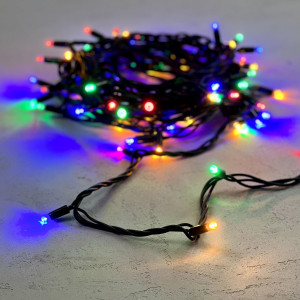 Светодиодная гирлянда с колпачком 75 разноцветных LED ламп 10 м., 24В., черный каучуковый провод, IP65, LTC (LL75-1-1M)