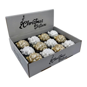 Набор стеклянных кедровых шишек 7 см., 12 шт., белый/шампань, Christmas DeLuxe (14724)