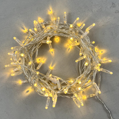 Светодиодная гирлянда с колпачком 100 экстра теплых белых LED ламп 10 м., 220-230 В., прозрачный провод ПВХ, IP65, LTC (PST100CAP-10-2WW)