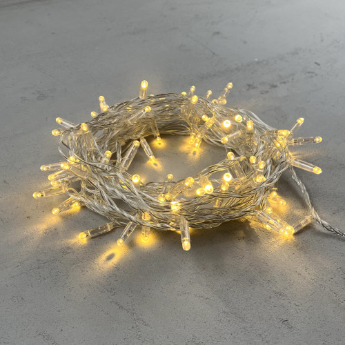 Светодиодная гирлянда с колпачком 100 экстра теплых белых LED ламп 10 м., 220-230 В., прозрачный провод ПВХ, IP65, LTC (PST100CAP-10-2WW)