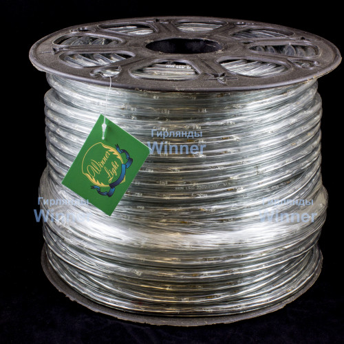 Дюралайт круглый Ø 13 мм., 220V, 3-жилы, теплые белые LED лампы 32 шт на 1 м., бухта 100 м, силикон, Winner (05.100.13.32WW)