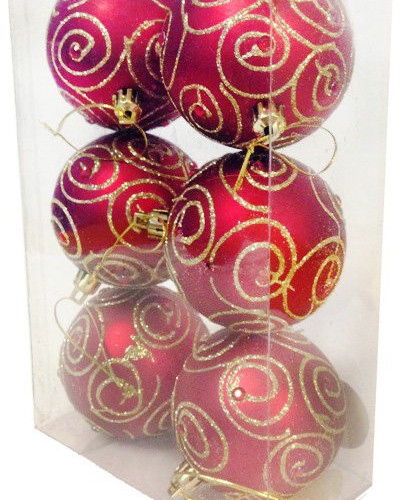 Набор шаров Ривьера - 8 см., цвет - красный, кол-во 6 шт., пластик (521800)