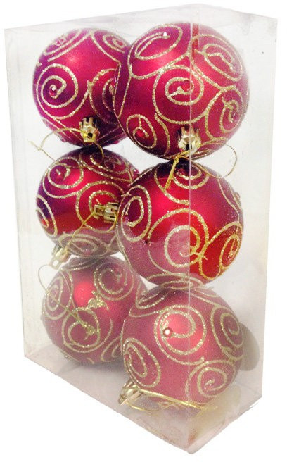 Набор шаров Ривьера - 8 см., цвет - красный, кол-во 6 шт., пластик (521800) 