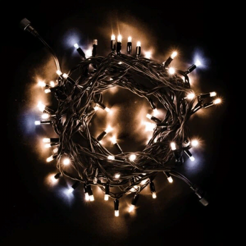 Светодиодная гирлянда с колпачком 75 теплых белых LED ламп 10 м., мерцание, 24В., черный каучуковый провод, IP65, LTC (LL75BLW-1-1WW) 