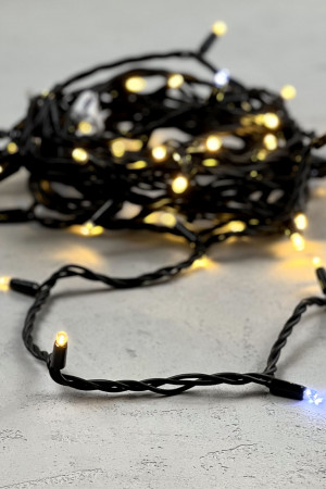 Светодиодная гирлянда с колпачком 75 теплых белых LED ламп 10 м., мерцание, 24В., черный каучуковый провод, IP65, LTC (LL75BLW-1-1WW) 