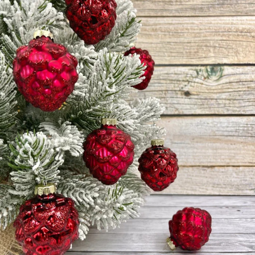 Набор стеклянных кедровых шишек 7 см., 12 шт., бордо, Christmas DeLuxe (14726)