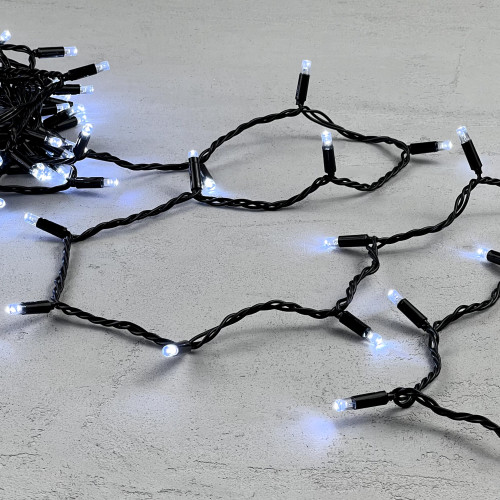 Светодиодная гирлянда с колпачком 100 холодных белых LED ламп 10 м., 220-230 В., черный провод ПВХ, IP65, LTC (PST100CAP-11-2W)