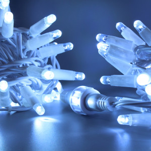 Светодиодная нить 100 холодных белых LED ламп, 10 м., 220В, статика, белый провод ПВХ, Teamprof (TPF-S10C-220V-CW/W)