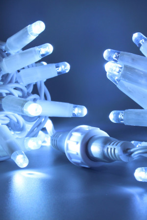 Светодиодная нить 100 холодных белых LED ламп, 10 м., 220В, статика, белый провод ПВХ, Teamprof (TPF-S10C-220V-CW/W)