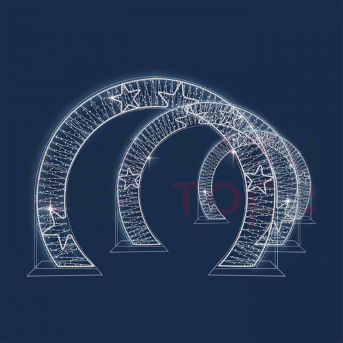 Светодиодный тоннель Серебряные звезды из 3 арок 3.8*3.3 м., холодный-белый, Conso (KMP-502)