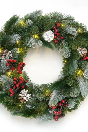 Рождественский венок Очарование с декором 60 см., 30 теплых-белых Led ламп, Леска+ПВХ, ЕлкиТорг (52095)