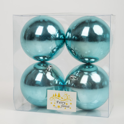 Набор пластиковых шаров Глория 100 мм., голубой туман глянцевый, 4 шт., ЕлкиТорг (150433)