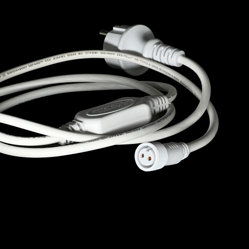 Кабель питания 1,5 м. с выпрямителем для каучуковых и ПВХ 220В., провод белый Каучук, IP65, LTC (LLC-8-3A)