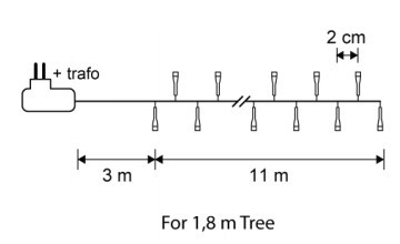 Светодиодная нить Snake Light 550 теплых ламп, 11 м., 24В, 8 режимов, зеленый провод, для елки 185 см., LUCA (83769)