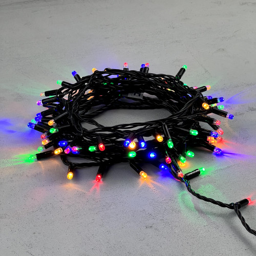 Светодиодная гирлянда с колпачком 100 разноцветных LED ламп 10 м., 220-230 В., черный провод ПВХ, IP65, LTC (PST100CAP-11-2M)