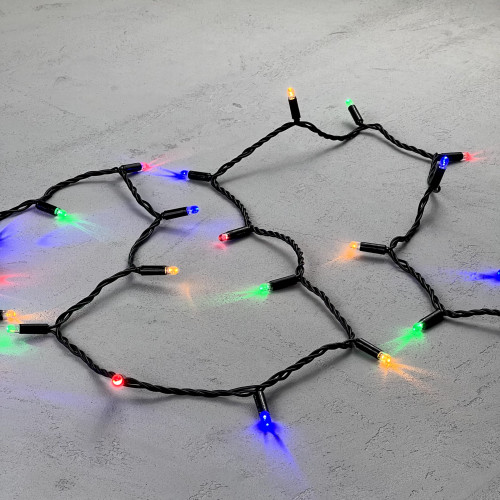 Светодиодная гирлянда с колпачком 100 разноцветных LED ламп 10 м., 220-230 В., черный провод ПВХ, IP65, LTC (PST100CAP-11-2M)