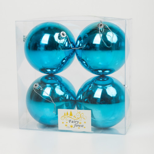 Набор пластиковых шаров Глория 100 мм., бирюза глянцевый, 4 шт., ЕлкиТорг (150434)