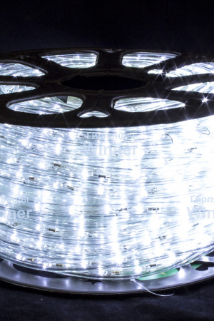 Дюралайт круглый Ø 13 мм., 220V, 3-жилы, холодные белые LED лампы 32 шт на 1 м., бухта 50 м, силикон, Winner (05.50.13.32W)