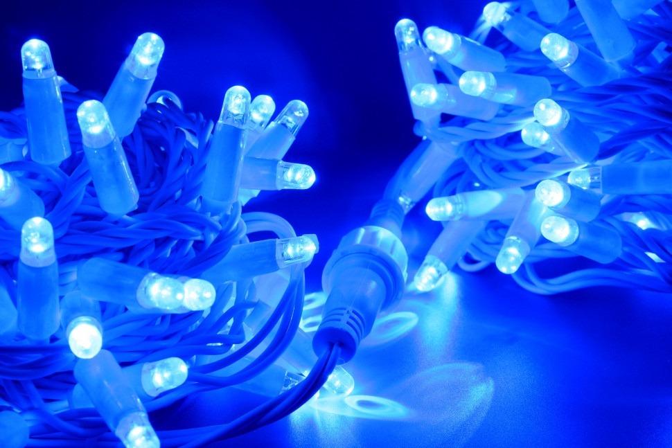 Светодиодная нить 100 синих LED ламп, 10 м., 220В, статика, белый провод ПВХ, Teamprof (TPF-S10C-220V-CW/B)