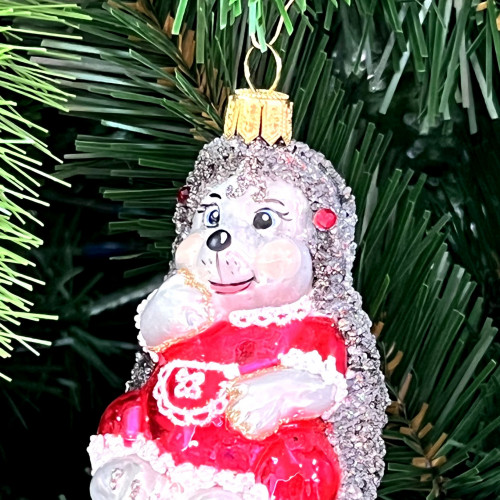 Елочное украшение Ежик-девочка, стекло, 9 см., 1 шт., Irena CO (54063)