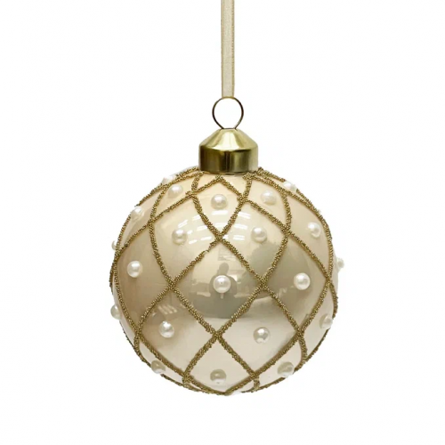 Набор винтажных стеклянных шаров Благородная нежность 80 мм., бежевый с золотом, 9 шт., Christmas DeLuxe (13136)