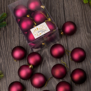 Набор пластиковых шаров Вероника 60 мм., бордо матовый, 12 шт., ЕлкиТорг (150208)