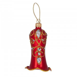  Елочная игрушка-колокольчик Вензель, стекло, красный,  Ёлочка (С2183/1)