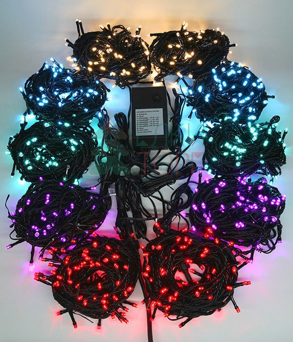 Комплект LED освещения для ели высотой до 10 м., цвет ламп: красный, теплый белый, аквамарин, нежно-розовый, светло-голубой, контроллер, силиконовый п 