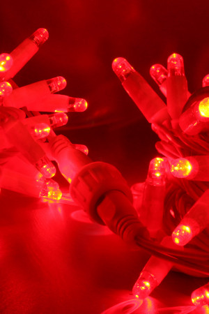 Светодиодная нить 100 красных LED ламп, 10 м., 220В, статика, белый провод ПВХ, Teamprof (TPF-S10C-220V-CW/R)