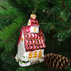 Елочное украшение Домик, стекло, 14 см., 1 шт., Irena CO (54202)