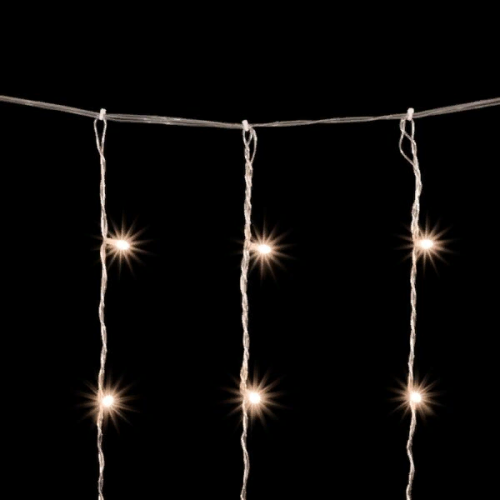 Светодиодный занавес 2*3 м., 600 теплых белых LED ламп, мерцание, облегченный, прозрачный провод ПВХ, LTC (PCL600NOTBLW-10-2WW)