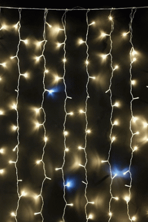 Светодиодный занавес 2*3 м., 600 теплых белых LED ламп, мерцание, облегченный, прозрачный провод ПВХ, LTC (PCL600NOTBLW-10-2WW)