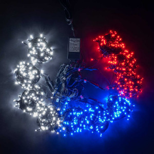 Комплект светодиодного освещения для ели высотой до 10 м., цвет LED ламп: белый,синий,красный, 10 режимный контроллер, силиконовый провод,  BEAUTY LED, (KFCT1000-10F11-1WBR)