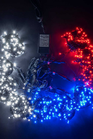 Комплект светодиодного освещения для ели высотой до 10 м., цвет LED ламп: белый,синий,красный, 10 режимный контроллер, силиконовый провод,  BEAUTY LED, (KFCT1000-10F11-1WBR)