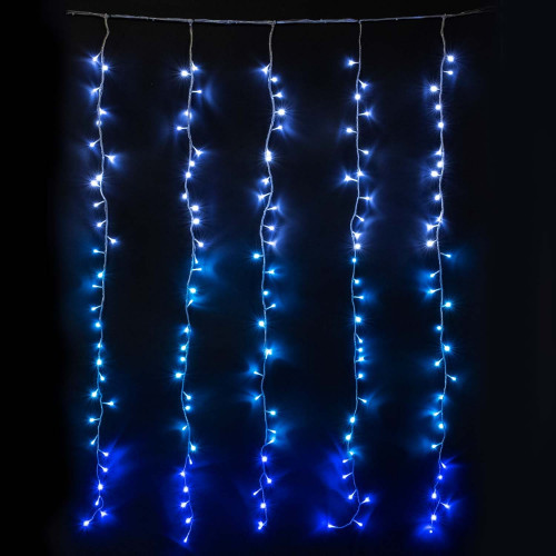 Занавес с эффектом бегущий огонь 2*1.6 м., 24V, 150 LED ламп бело - синего цвета, прозрачный провод, Beauty Led (ESI150-SH10-1WB) 