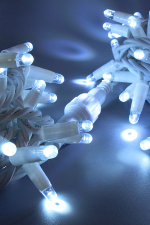 Светодиодная нить 100 холодных белых LED ламп, 10 м., 220В, статика, белый резиновый провод, Teamprof (TPF-S10C-220V-RW/W)