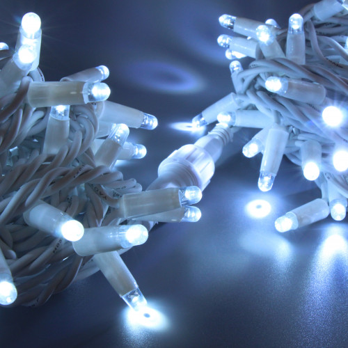 Светодиодная нить 100 холодных белых LED ламп, 10 м., 220В, статика, белый резиновый провод, Teamprof (TPF-S10C-220V-RW/W)