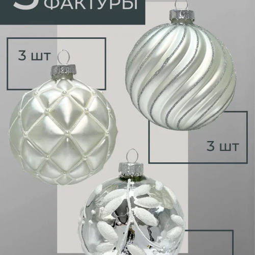 Набор винтажных стеклянных шаров Старинный вальс 80 мм., серебро, 9 шт., Christmas DeLuxe (14089)