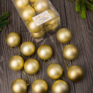 Набор пластиковых шаров Вероника 60 мм., шампань матовый, 12 шт., ЕлкиТорг (150211)